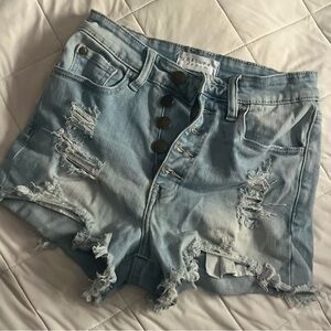 Distressed Light Blue Denim Shorts